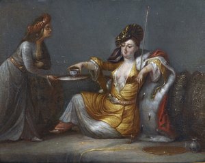 De sultane die koffie drinkt door Jean Baptiste Vanmour