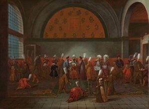 De maaltijd ter ere van ambassadeur Cornelis Calkoen door de grootvizier in naam van sultan Ahmed III, 14 september 1727 door Jean Baptiste Vanmour
