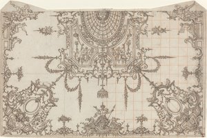 Een Uitgebreid Plafond met Trellises en Zittende Figuren door Jean Berain