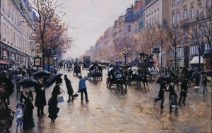 Boulevard Poissonière in de regen, ca. 1880