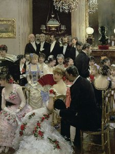 De avond - Rond de piano door Jean Beraud