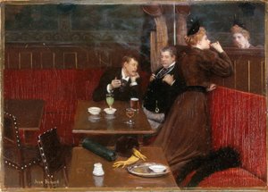 Drie figuren in een café, ca. 1890 (olieverf op doek) door Jean Beraud