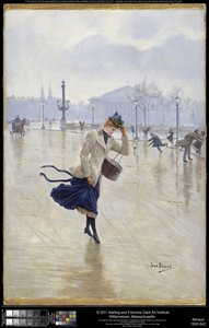 Winderige dag, Place de la Concorde, ca. 1890 door Jean Beraud