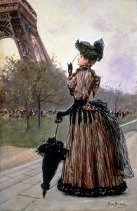 Vrouw voor de Eiffeltoren door Jean Beraud