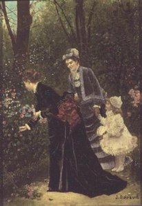 Jonge vrouwen die bloemen plukken, 1885