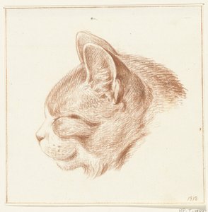 Kop van een kat, naar links door Jean Bernard