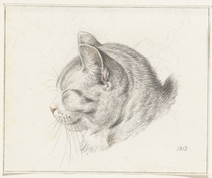 Kop van een kat, naar links door Jean Bernard
