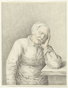 Slapende oude vrouw, met het hoofd in de hand door Jean Bernard