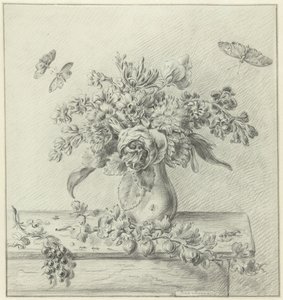 Stilleven met bloemstuk, vruchten en insecten door Jean Bernard