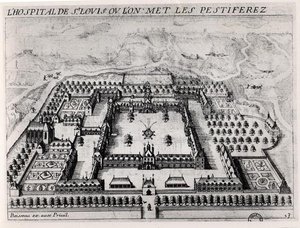 Saint-Louis Ziekenhuis, begin 17e eeuw (gravure) (b/w foto) door Jean Boisseau