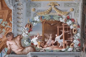 Dochters van Meneos, bezig aan het weefgetouw, worden in vleermuizen veranderd door Jean Boulanger