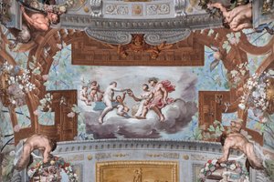 Venus geeft de kroon aan Ariadne; op de wolken biedt Venus, omringd door cupido