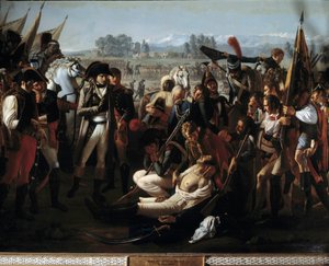 Dood van generaal Charles Antoine Desaix de Veygoux (1768-1800) in de Slag bij Marengo op 14/06/1800 onder de ogen van Napoleon Bonaparte (1769-1821) (detail) door Jean Broc