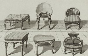 Tabourets, Bidets de Toilette, Marchepied, gepubliceerd midden jaren 1770 (gravure op geschept papier) door Jean Charles (after) Delafosse