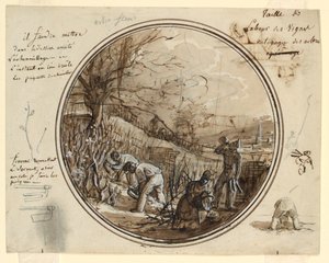 Ontwerp voor een Geschilderd Porseleinen Bord, Snijden en Werken in de Wijngaard door Jean Charles Develly