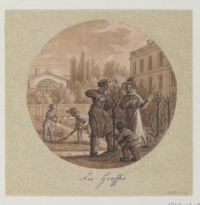 Ontwerp voor een Geschilderd Porseleinen Bord, Les Greffes (Enten) uit de Service de la Culture des Fleurs (Bloemencultuurdienst)