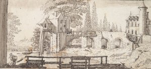 Rustieke Scene met Molen en Vijver door Jean Chaufourier