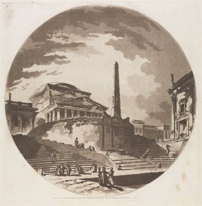Uitzicht op de Rotunda met trappen aan de Tiber, 1766 door Jean Claude Richard de Saint Non