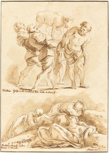 Aanbidding van het Gouden Kalf en Christus op de Olijfberg door Jean Claude Richard de Saint Non after Jean Honoré Fragonard after Jacopo Tintoretto