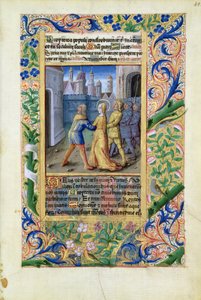 Judith wordt gegrepen door de Assyriërs, uit het Getijdenboek van Lodewijk van Orléans, 1490 door Jean Colombe