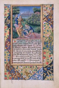 De dronkenschap van Noach, uit het Getijdenboek van Lodewijk van Orléans, 1490 door Jean Colombe