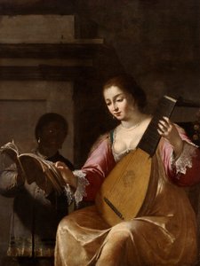Vrouw die een Luit Speelt door Jean Daret