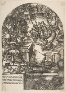 De kunstenaar Jean Duvet in de gedaante van St. Johannes de Evangelist, zittend aan een bureau, ca. 1546-55