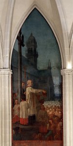 Prediking door Michel le Nobletz (1577-1652) buiten een kerk in Bretagne - Fresco, Saint Corentin Kathedraal, Quimper door Jean Edouard Dargent