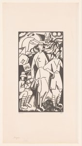 Vier soldaten in een landschap door Jean Emile Laboureur (signed by artist)