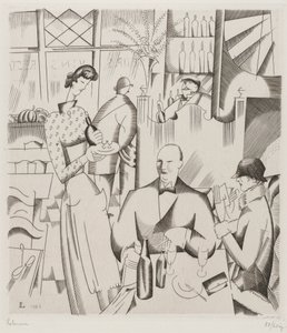 Diner bij het Bistrot, 1923 door Jean Emile Laboureur