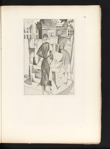 Man en vrouw bij een krantenkiosk door Jean Emile Laboureur