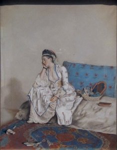 Een peinzende dame op een bank door Jean Étienne Liotard
