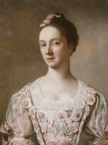Portret van een Dame, Halflang, in een Roze en Witte Jurk