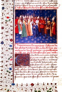 Kroning van de Franse koning Filips II Auguste in 1179, ca.1455-60 (miniatuur) door Jean Fouquet