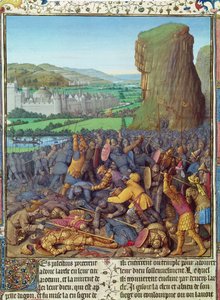 Ms Fr 247 fol.110 Overwinning van de Israëlieten op de Filistijnen, illustratie uit 