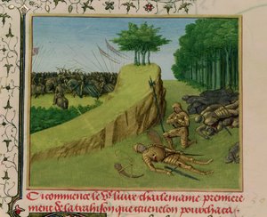 Ms Fr 6465 f.113 De Keizer Karel de Grote Vindt Rolands Lijk na de Slag bij Roncevaux, uit 