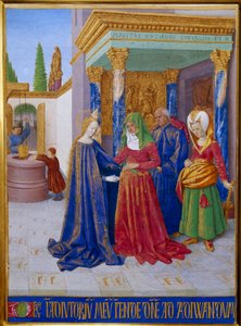 Visitatie. Ontmoeting tussen de Maagd Maria en Sint-Elizabeth. Miniatuur in “Les Heures d