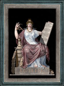 Gelijkheid - gravure door Jean François Janinet (1752-1814) - Allegorie van de Gelijkheid met de Verklaring van de Rechten van de Mens. 1793