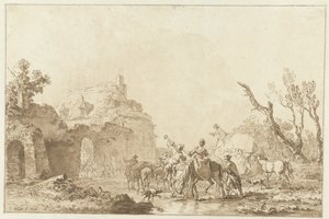 Reizigers bij een poort