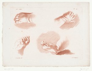 Twee kinderhanden en -voeten door Jean Francois Janinet