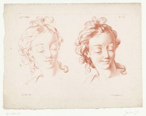 Twee vrouwenhoofden door Jean Francois Janinet