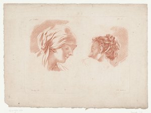Twee vrouwenhoofden door Jean Francois Janinet