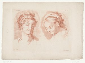 Twee vrouwenhoofden door Jean Francois Janinet