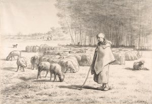 Een herderin met haar kudde
