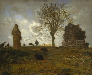 Herfstlandschap met een Kudde Kalkoenen