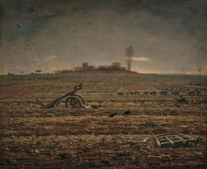 De vlakte van Chailly met eg en ploeg door Jean Francois Millet