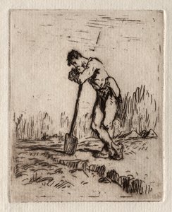 Man die op een Spade Leunt door Jean Francois Millet