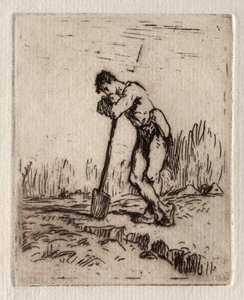 Man leunend op een spade door Jean Francois Millet