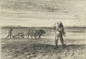 Man aan het ploegen en een ander aan het zaaien, 1849-1852 door Jean Francois Millet