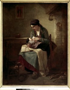 Boerin die borstvoeding geeft door Jean Francois Millet